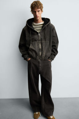 DENIM JACKET WITH FAUX SHEARLING HOODIE - Zara фото 5