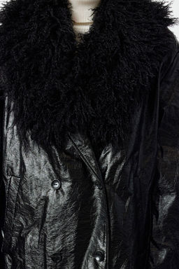 Siyah Oversize Kal?p Yakas? Kurk Detayl? Suni Deri Ceket Mont TWOAW25MO00029 - Trendyolmilla фото 3