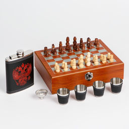 Набор 7 в 1: фляжка 8 oz, с гербом, 4 рюмки, воронка, шахматы, 18 х 24 см - Simaland фото 8