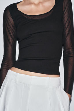 SEMI-SHEER COMBINED T-SHIRT - Zara фото 11