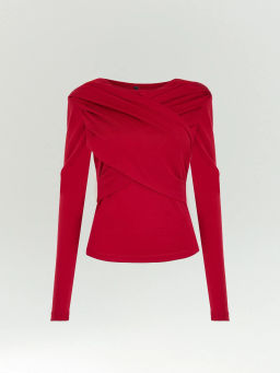 ЕМКА / Лонгслив с драпировкой и подплечниками - Emka фото 6