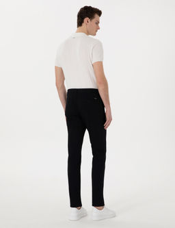 Siyah Slim Fit Beli Lastikli Kanvas Pantolon