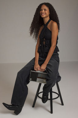 Trendyolmilla Siyah V Yaka Baglama Detayl? Orme Bluz TWOSS25BZ00227 фото 2