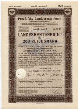 Облигация 4,5% 200 рейхсмарок 1937 года Германия