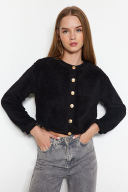 Siyah Gold Dugmeli Pelus Crop Orme H?rka TWOAW24HI00412