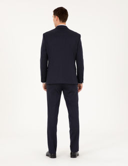 Lacivert Slim Fit _izgili Tak_m Elbise