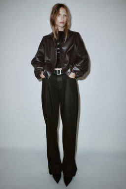 FAUX LEATHER HIGH-NECK JACKET