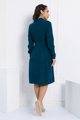 Платье-рубашка LT Collection П12798М вельветовое сине-зеленое
