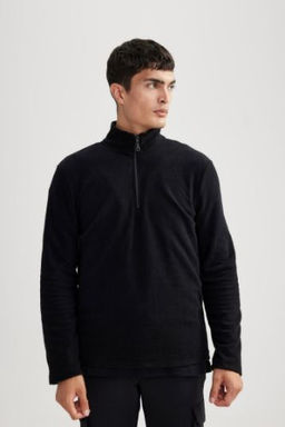 Siyah Tuylenme Yapmayan Soguk Gecirmez Regular Fit Dik Yaka Fermuarl? Polar Sweatshirt