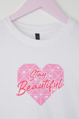 Beyaz-Pembe 2li K?z Cocuk %100 Pamuk Slogan Bask?l? K?sa Kol Orme T-Shirt TKDSS25TS00091 - Trendyolmilla фото 3