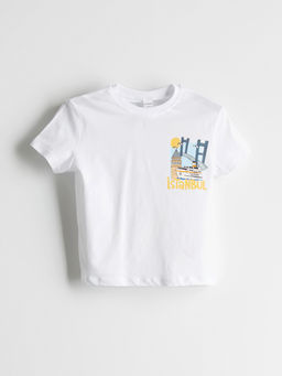 Bisiklet Yaka Bask?l? Erkek ?ocuk Ti??rt