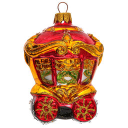 Елочная игрушка фигурка стеклянная Сказочная карета h10,5см, ручная художественная роспись, подарочная упаковка (Россия)