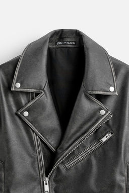 WASHED LEATHER EFFECT BIKER JACKET - Zara фото 9