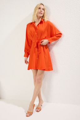 TRENDYOLMILLA Mavi Kusakl? Cizgili Mini Dokuma Gomlek Elbise TWOAW25EL00154  фото 18