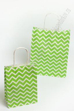 Пакет крафтовый с рисунком "Зигзаг" 21*27*11 см (12 шт) SF-7173, салатовый