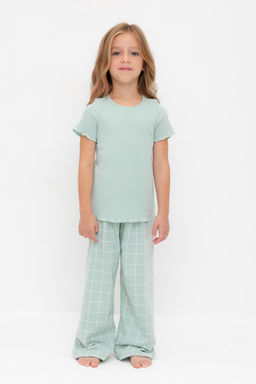 К 1636/голубая дымка,двойная клетка пижама дет