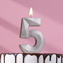 Цена за 3 шт. Свеча в торт «Цифра 5», серебряная, 6.5 см
