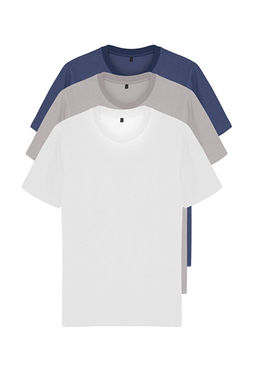 Gri-Ekru-Indigo Slim/Dar Kesim Bisiklet Yaka Basic %100 Pamuklu 3l_ Paket T-Shirt TMNSS19BO0007 - Trendyolmilla фото 2