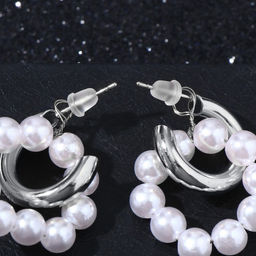 Серьги со съёмным элементом Трансформер два жемчужных кольца, цвет белый в серебре - Queen fair фото 2