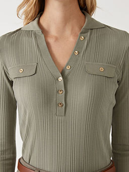 Polo Yaka Dokulu Kad?n Ti??rt