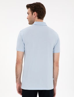 A__k Mavi Slim Fit %100 Pamuk K_vr_lmaz Polo Yaka Basic Ti__rt