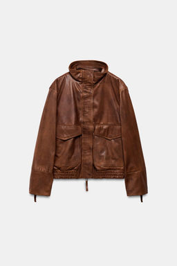 100% LEATHER BOMBER JACKET ZW COLLECTION LIMITED EDITION - Zara фото 14