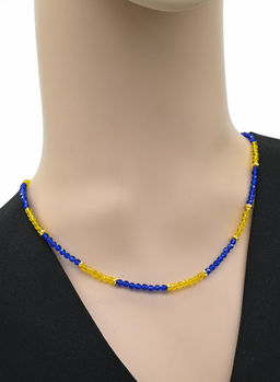 Чокер на шею из циркона шарик 3мм цв.желтый, синий яркий, 42см