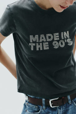 WASHED-EFFECT RHINESTONE T-SHIRT - Zara фото 13