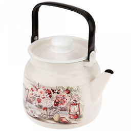 "Летний этюд" Чайник эмалированный 3,5л, 3,5л, д19,4см, h16,2см, s0,08мм, двойной слой эмалевого покрытия, металлическая крышка с пластмассовой ручкой-кнопкой, металлическая подвижная ручка (Россия)