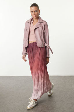 Bordo Klos Degrade Gecisli K?r?s?k Pilise Maxi Esnek Etek TWOAW25ET00112