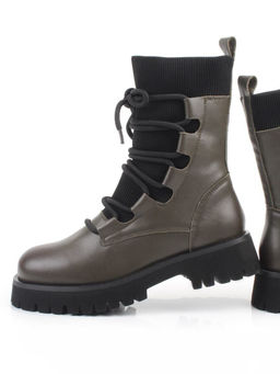 01-XKL21-195R DK. GREEN Ботинки демисезонные женские (натуральная кожа, байка)
