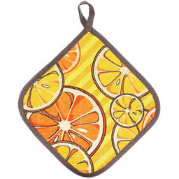 Кухонный комплект Апельсинки, вид 5: прихватка-варежка 15х30см + прихватка 20х20см, рогожка 171г/м2, хлопок 100%, наполнитель - ватин 280г/м2, на пластмассовом подвесе, Домашняя мода (Россия)  фото 3