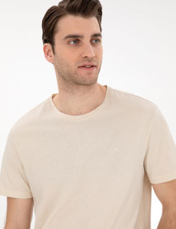Bej %100 Pamuk Slim Fit Bisiklet Yaka Basic Ti__rt - Pierre cardin фото 2