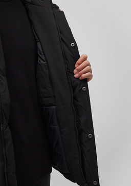 Kapusonlu Siyah Parka - Mavi фото 7