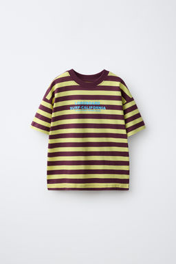 CAMISETA RAYAS ESTAMPADO TEXTO / Amarillo vivo