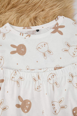Ekru %100 Pamuk Tavsan Desenli Orme Pijama Tak?m? THMAW26PT00162 - Trendyolmilla фото 4