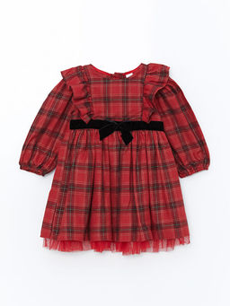 Bisiklet Yaka Ekose Desenli K?z Elbise Elbise