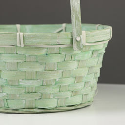 Корзина плетёная для хранения, 26×26×12 см, ручка h=18 см, бамбук, зелёная