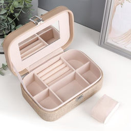 Шкатулка кожзам под часы 1 отделение и бижутерию Бежевая комбинированная 7х20х14 см - Simaland фото 2