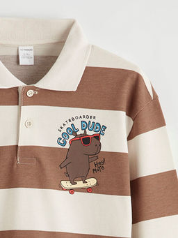 Polo Yaka ?izgili Bask?l? Erkek ?ocuk Ti??rt