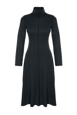 Antrasit Karyoka Dikisli A Kesim/Can Form Selanik/Triko Gorunumlu Midi Orme Elbise TWOAW24EL00333 - Trendyolmilla фото 6