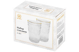 Набор 2 стаканов 360 мл 8*8*12,5 см с золотым кантом стекло - Elan gallery фото 6