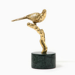 Фигура на подставке «Птица на ветке», мрамор, латунь, 16×8×24 см