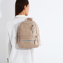 Рюкзак женский из искусственной кожи на молнии, 2 кармана, цвет бежевый - Simaland фото 5