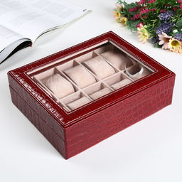 Шкатулка кожзам под часы 10 отделений Бордо 8х26х20 см - Simaland фото 6