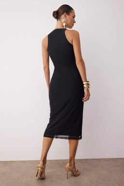 TRENDYOLMILLA Kahverengi Cok Renkli Hayvan Desenli Leopar Orme Tul S?k Abiye Elbise TPRSS24EL00202  фото 13