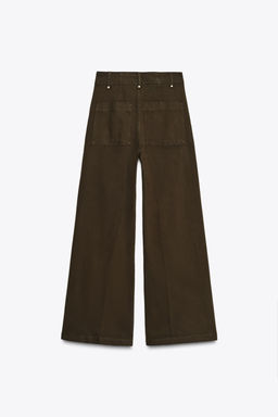 JEANS ZW COLLECTION TAILORED WIDE LEG TIRO ALTO / Chocolate - Zara фото 7
