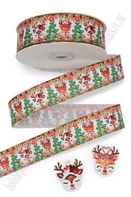 Лента репсовая 2,5 см*25 ярд с рисунком "Новогодняя" SF-6131, №2