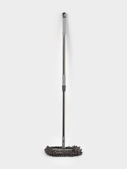 Швабра для мытья пола плоская гибкая Доляна, насадка из микрофибры букли 29×13 см, телескопическая стальная ручка 75(116) см, серая