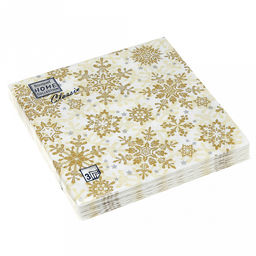Салфетки бумажные "Bouquet Home Collection Classic" 33х33см, 3-х слойные, 20 штук в упаковке, 100% целлюлоза, "Золотые снежинки на бежевом" (Россия)